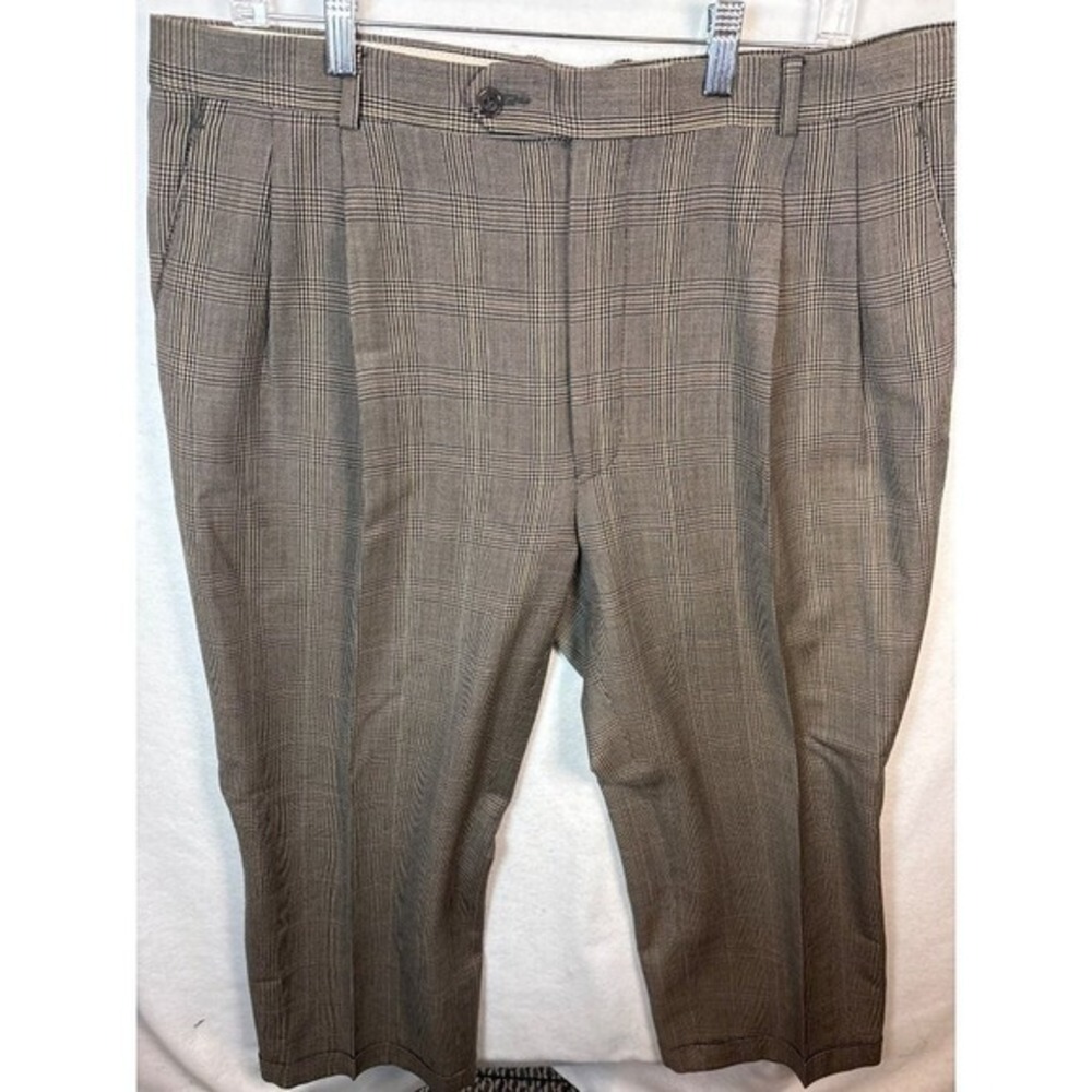Vintage Brooks Brother Brown Plaid Wool Mens Dress Pants Size 40x27